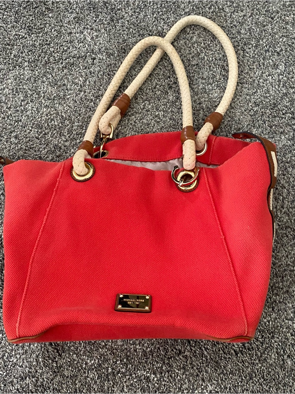 Michael Kors Marina Large Drawstring Tote in Mandarin (red and orange) used